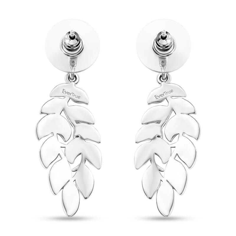 EverTrue White Diamond Accent Leaf Earrings in Platinum Bond