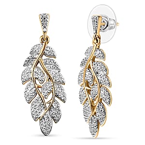 EverTrue White Diamond Accent Leaf Earrings in 18K YG Plated and Platinum Bond