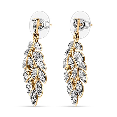 EverTrue White Diamond Accent Leaf Earrings in 18K YG Plated and Platinum Bond