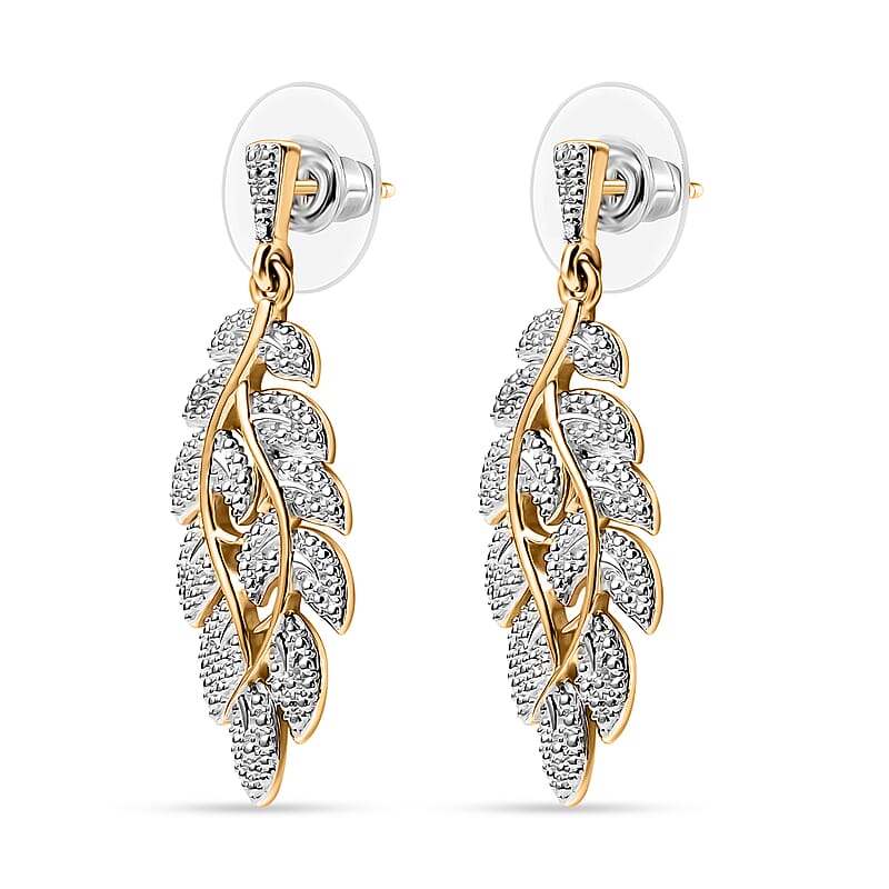 EverTrue White Diamond Accent Leaf Earrings in 18K YG Plated and Platinum Bond