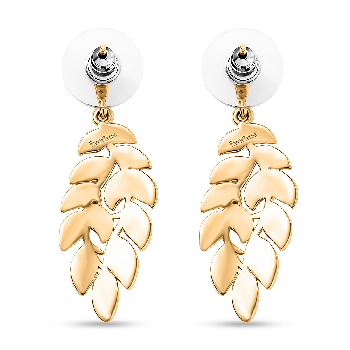 EverTrue White Diamond Accent Leaf Earrings in 18K YG Plated and Platinum Bond image number 5