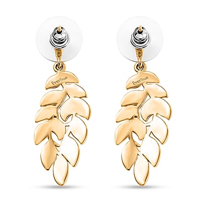 EverTrue White Diamond Accent Leaf Earrings in 18K YG Plated and Platinum Bond