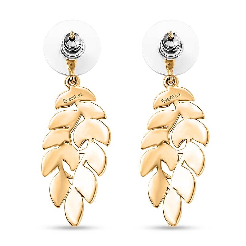 EverTrue White Diamond Accent Leaf Earrings in 18K YG Plated and Platinum Bond