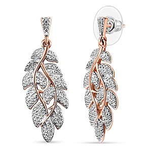 EverTrue White Diamond Accent Leaf Earrings in 18K RG Plated and Platinum Bond