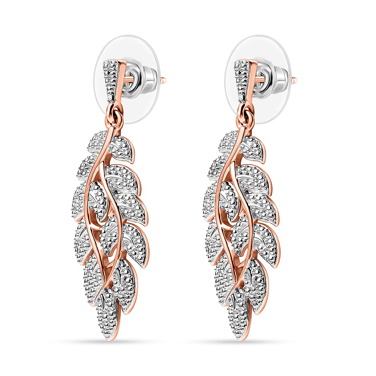 EverTrue White Diamond Accent Leaf Earrings in 18K RG Plated and Platinum Bond image number 3