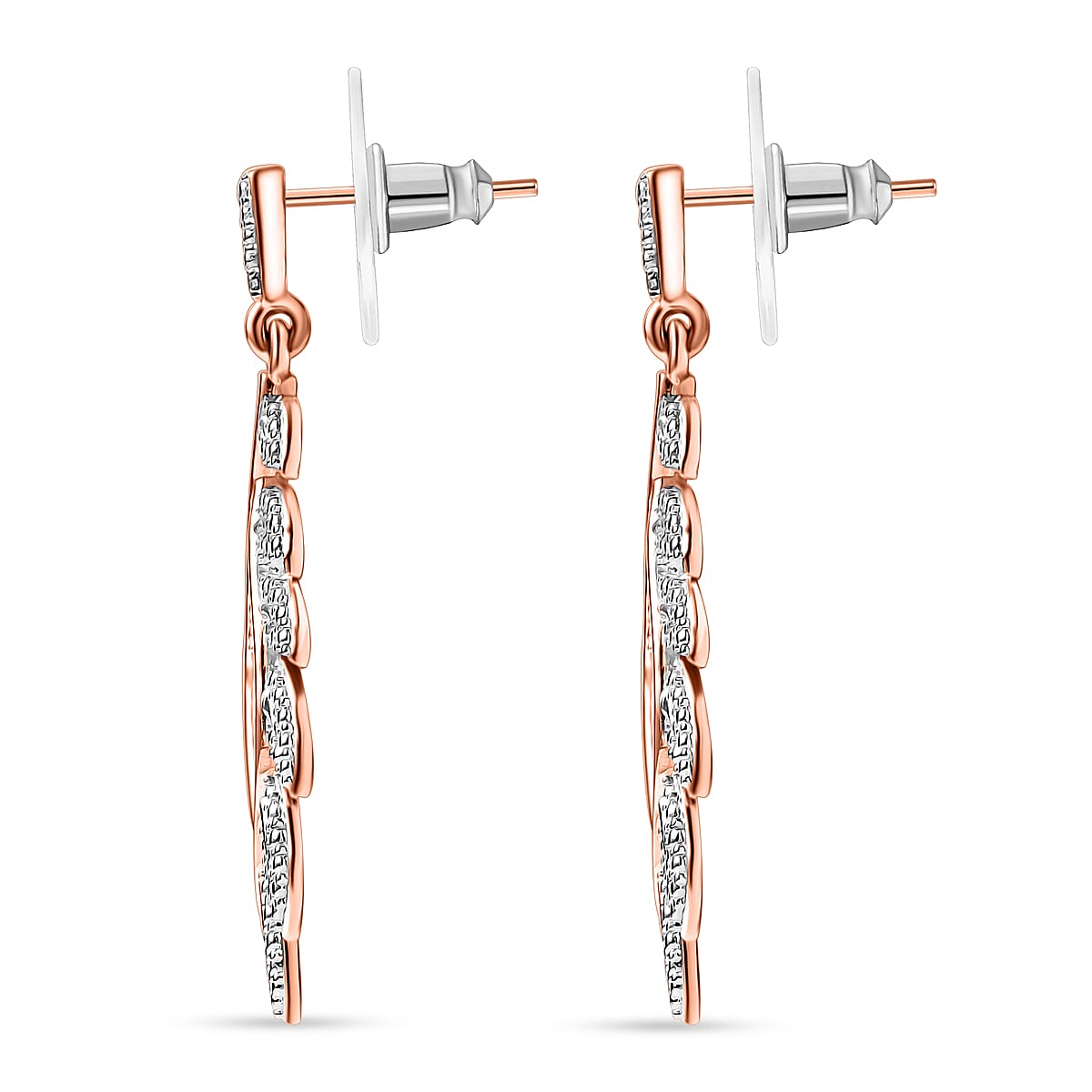 EverTrue White Diamond Accent Leaf Earrings in 18K RG Plated and Platinum Bond image number 4