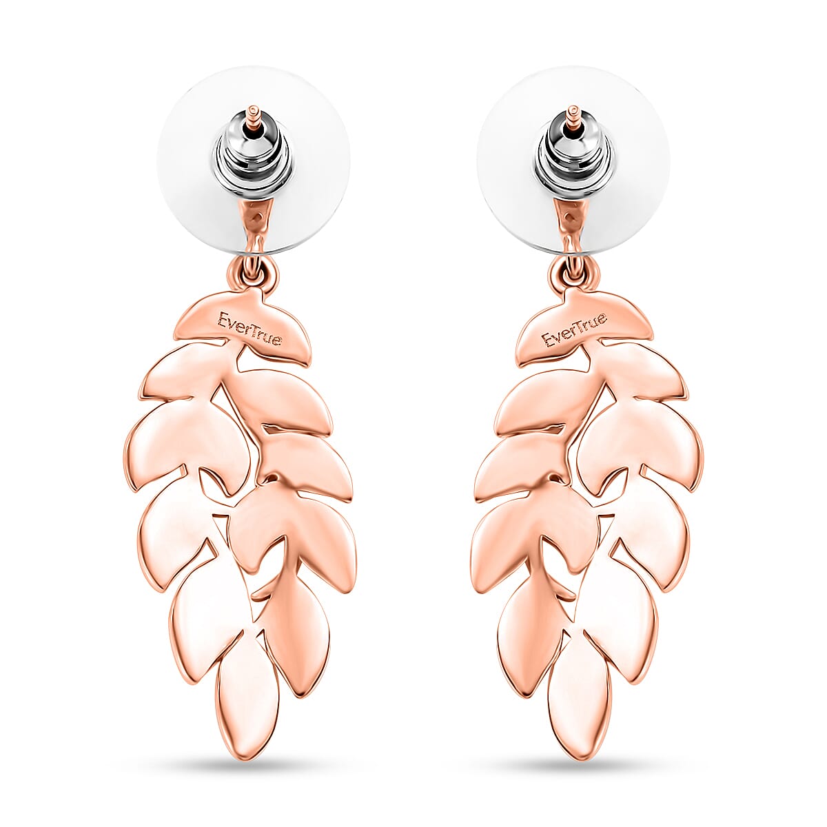 EverTrue White Diamond Accent Leaf Earrings in 18K RG Plated and Platinum Bond image number 5