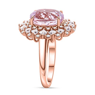 D'Joy Premium Martha Rocha Kunzite and Moissanite 5.90 ctw Ring in 18K Vermeil Rose Gold Over Sterling Silver (Size 10.0)