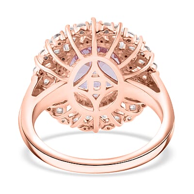 D'Joy Premium Martha Rocha Kunzite and Moissanite 5.90 ctw Ring in 18K Vermeil Rose Gold Over Sterling Silver (Size 10.0)