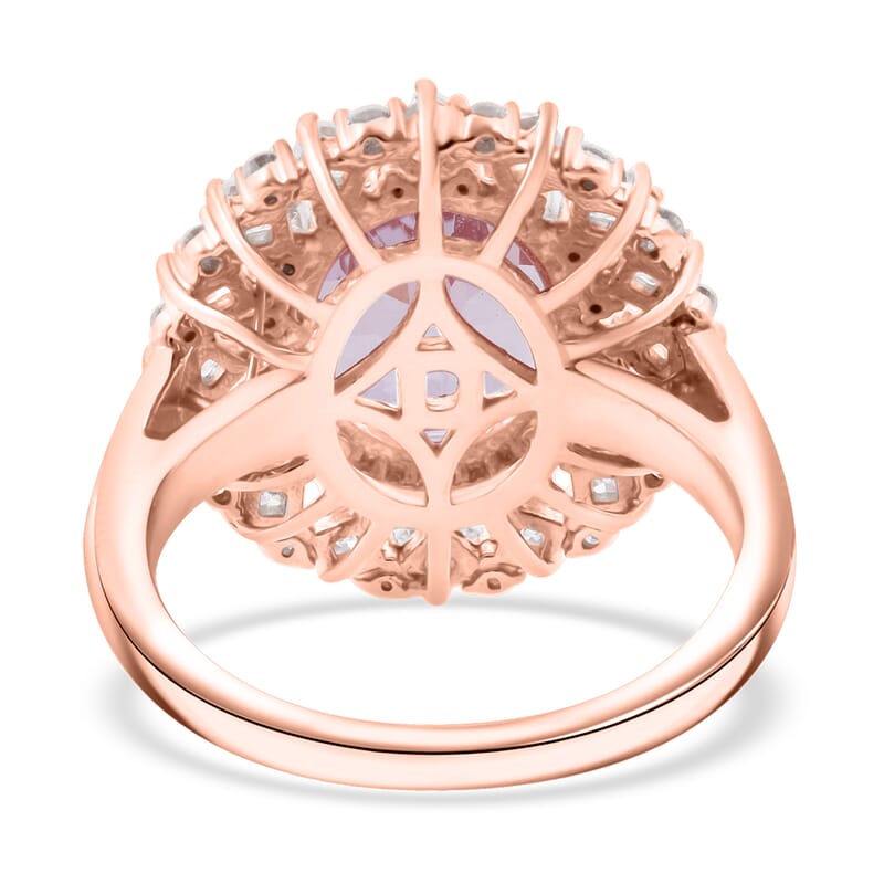 D'Joy Premium Martha Rocha Kunzite and Moissanite 5.90 ctw Ring in 18K Vermeil Rose Gold Over Sterling Silver (Size 10.0)