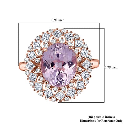D'Joy Premium Martha Rocha Kunzite and Moissanite 5.90 ctw Ring in 18K Vermeil Rose Gold Over Sterling Silver (Size 10.0)