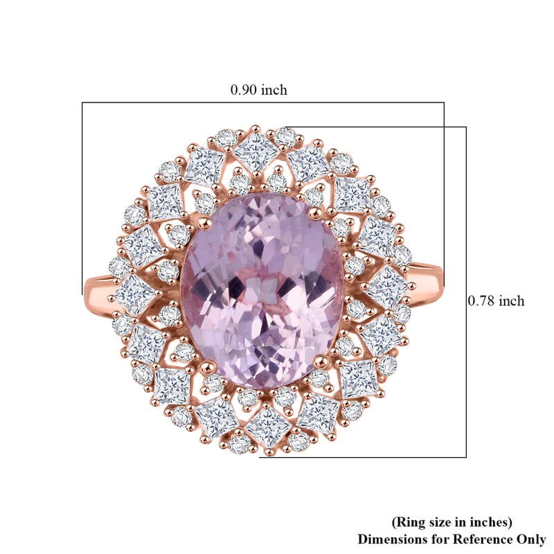D'Joy Premium Martha Rocha Kunzite and Moissanite 5.90 ctw Ring in 18K Vermeil Rose Gold Over Sterling Silver (Size 10.0)