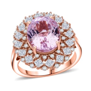 D'Joy Premium Martha Rocha Kunzite and Moissanite 5.90 ctw Ring in 18K Vermeil Rose Gold Over Sterling Silver (Size 7.0)