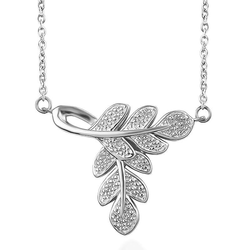 EverTrue Diamond Accent Leafs Necklace in Platinum Bond 20 Inches