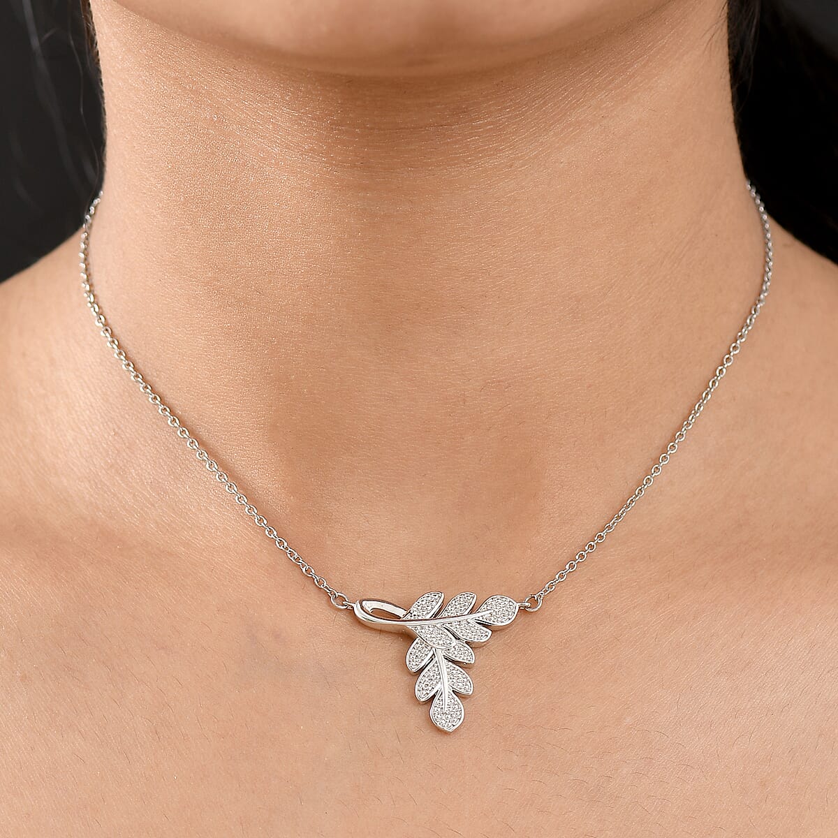EverTrue Diamond Accent Leafs Necklace in Platinum Bond 20 Inches image number 2