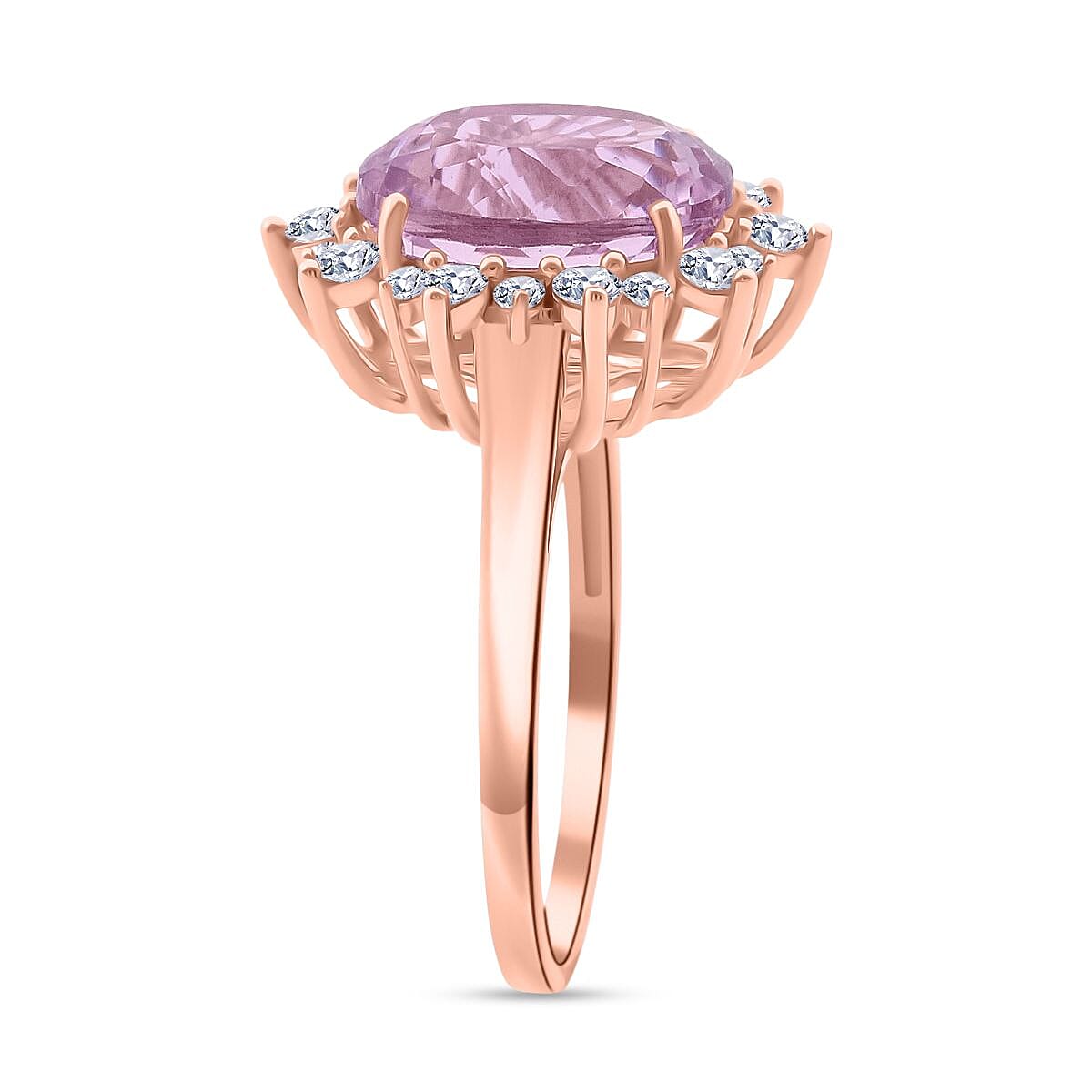 AAA Martha Rocha Kunzite and Luxuriant Lab Grown G-H SI 6.75 ctw Blush & Bloom Ring in 10K Rose Gold (Size 8.0) (Del. In 8-10 Days) image number 3
