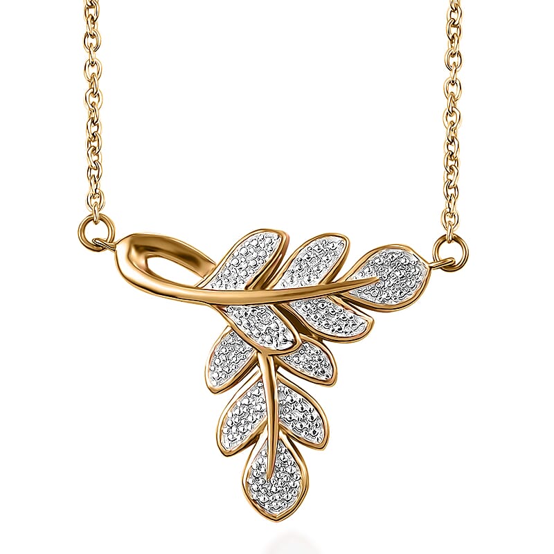 EverTrue Diamond Accent Leafs Necklace in 18K YG Plated and Platinum Bond 20 Inches