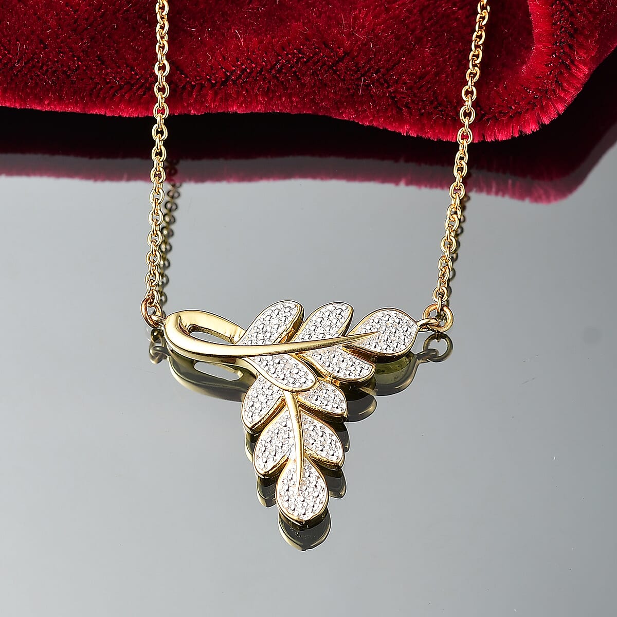 EverTrue Diamond Accent Leafs Necklace in 18K YG Plated and Platinum Bond 20 Inches image number 1