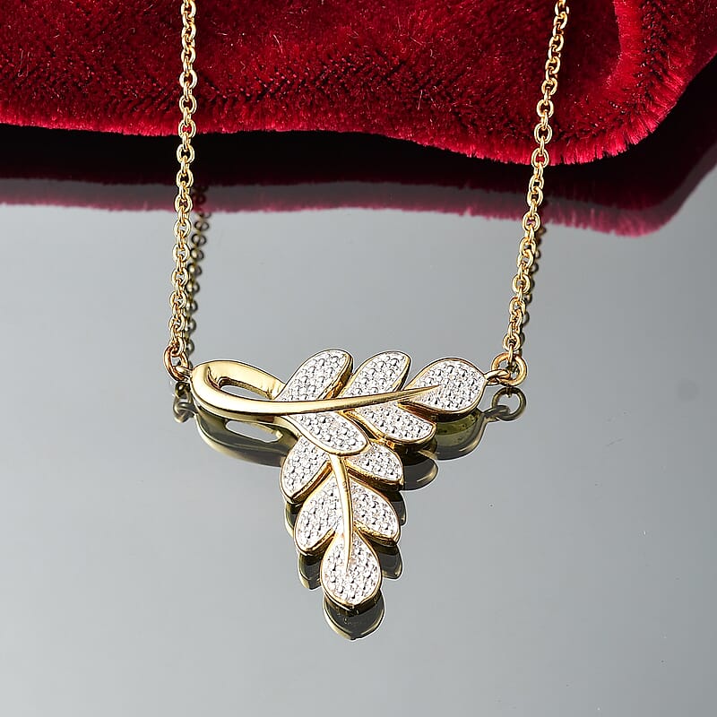 EverTrue Diamond Accent Leafs Necklace in 18K YG Plated and Platinum Bond 20 Inches