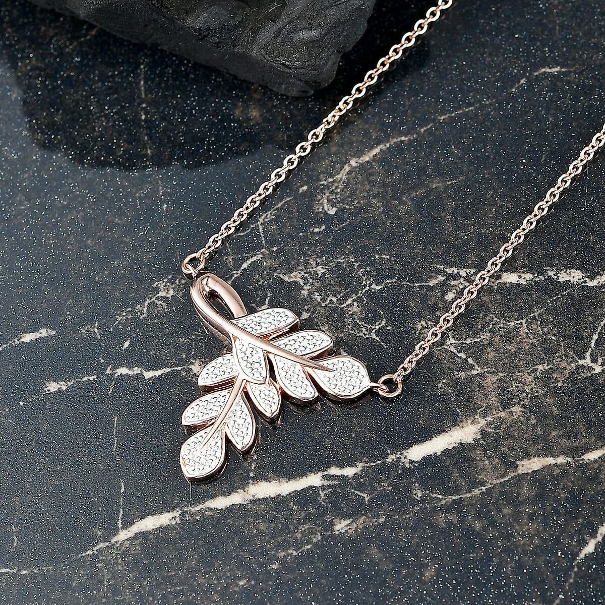 EverTrue Diamond Accent Leafs Necklace in 18K RG Plated and Platinum Bond 20 Inches image number 1