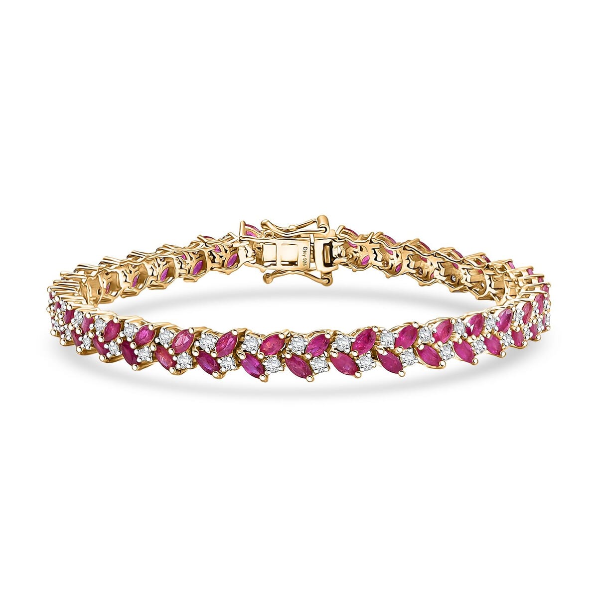 D'Joy Mozambique Ruby and Moissanite 9.50 ctw Bracelet in 18K Vermeil Yellow Gold Over Sterling Silver (7.25 In) image number 0