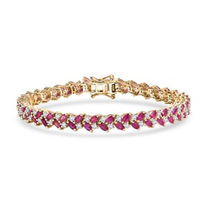 D'Joy Mozambique Ruby and Moissanite 9.50 ctw Bracelet in 18K Vermeil Yellow Gold Over Sterling Silver (7.25 In)
