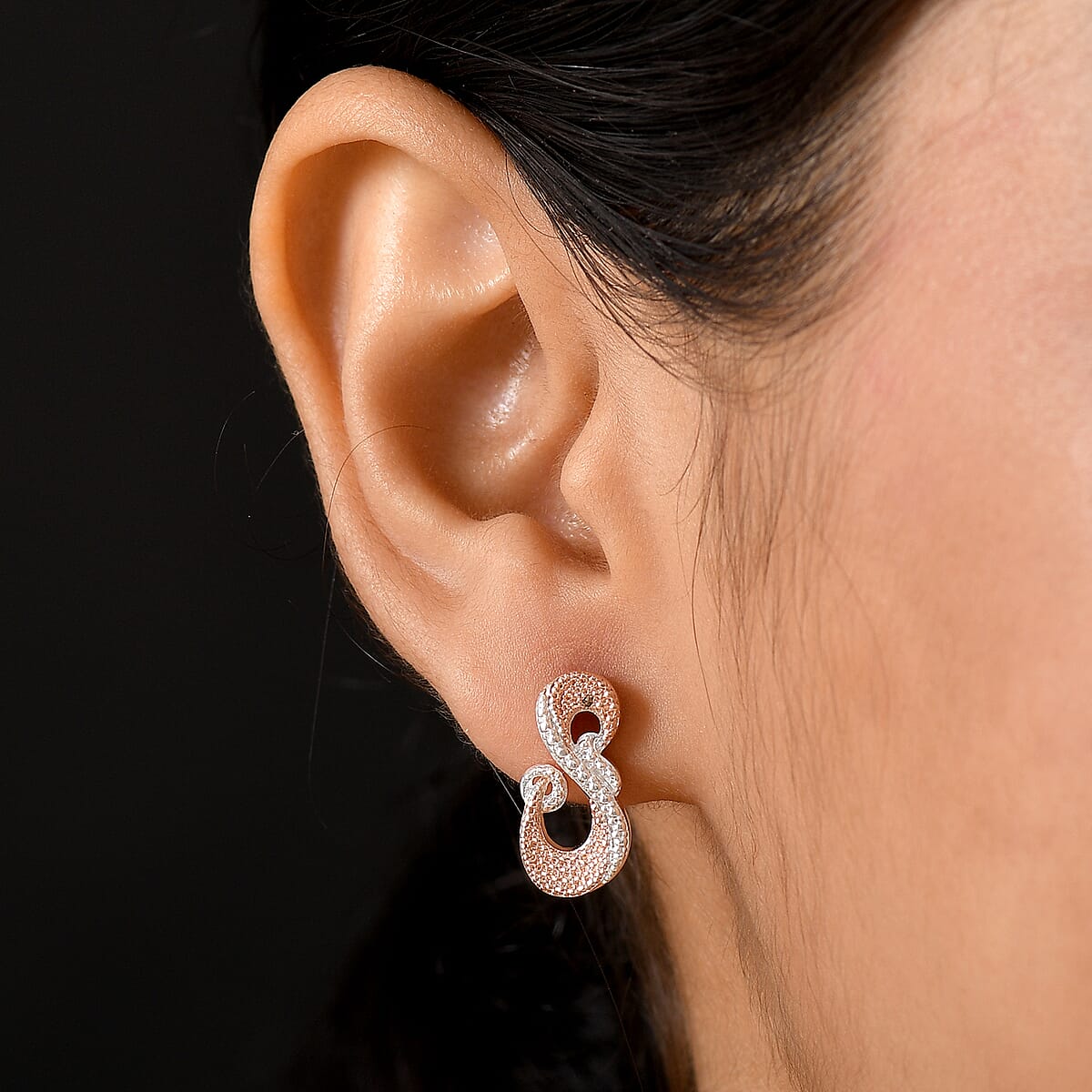EverTrue Natural Champagne Diamond Accent Fancy Earrings in 18K RG Plated and Platinum Bond image number 2