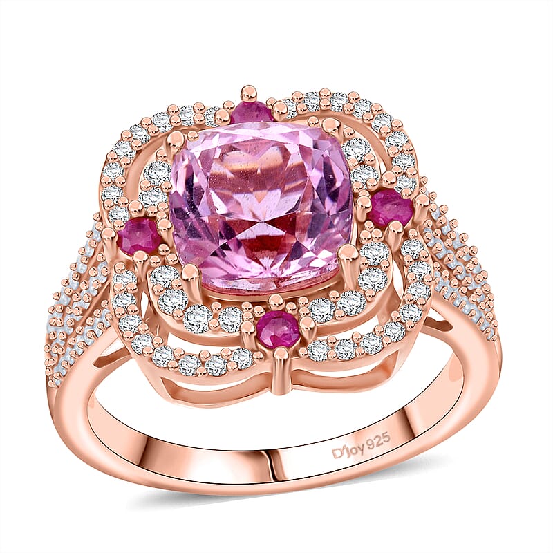 D'Joy Premium Martha Rocha Kunzite and Multi Gemstone 3.50 ctw Ring in 18K Vermeil Rose Gold Over Sterling Silver (Size 10.0)