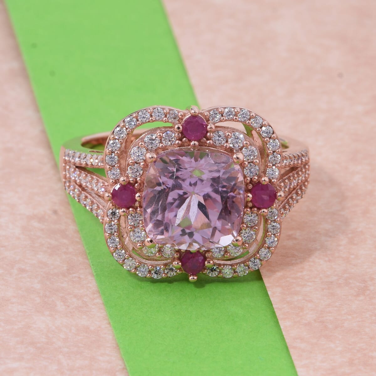 D'Joy Premium Martha Rocha Kunzite and Multi Gemstone 3.50 ctw Ring in 18K Vermeil Rose Gold Over Sterling Silver (Size 10.0) image number 1