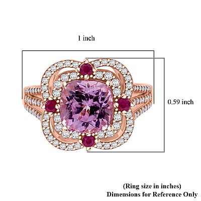 D'Joy Premium Martha Rocha Kunzite and Multi Gemstone 3.50 ctw Ring in 18K Vermeil Rose Gold Over Sterling Silver (Size 10.0)