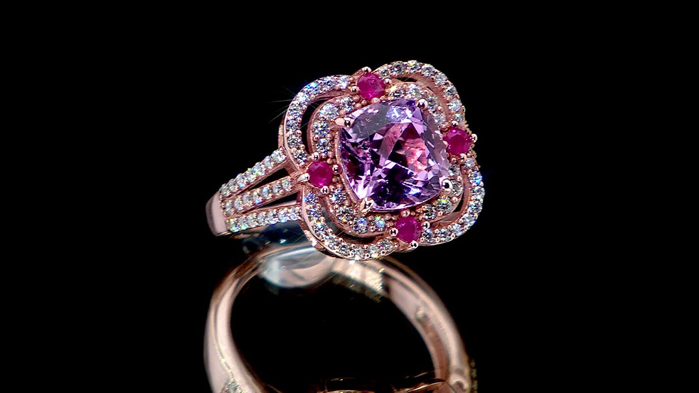 D'Joy Premium Martha Rocha Kunzite and Multi Gemstone 3.50 ctw Ring in 18K Vermeil Rose Gold Over Sterling Silver