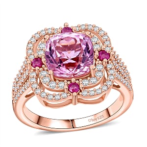 D'Joy Premium Martha Rocha Kunzite and Multi Gemstone 3.50 ctw Ring in 18K Vermeil Rose Gold Over Sterling Silver (Size 9.0)