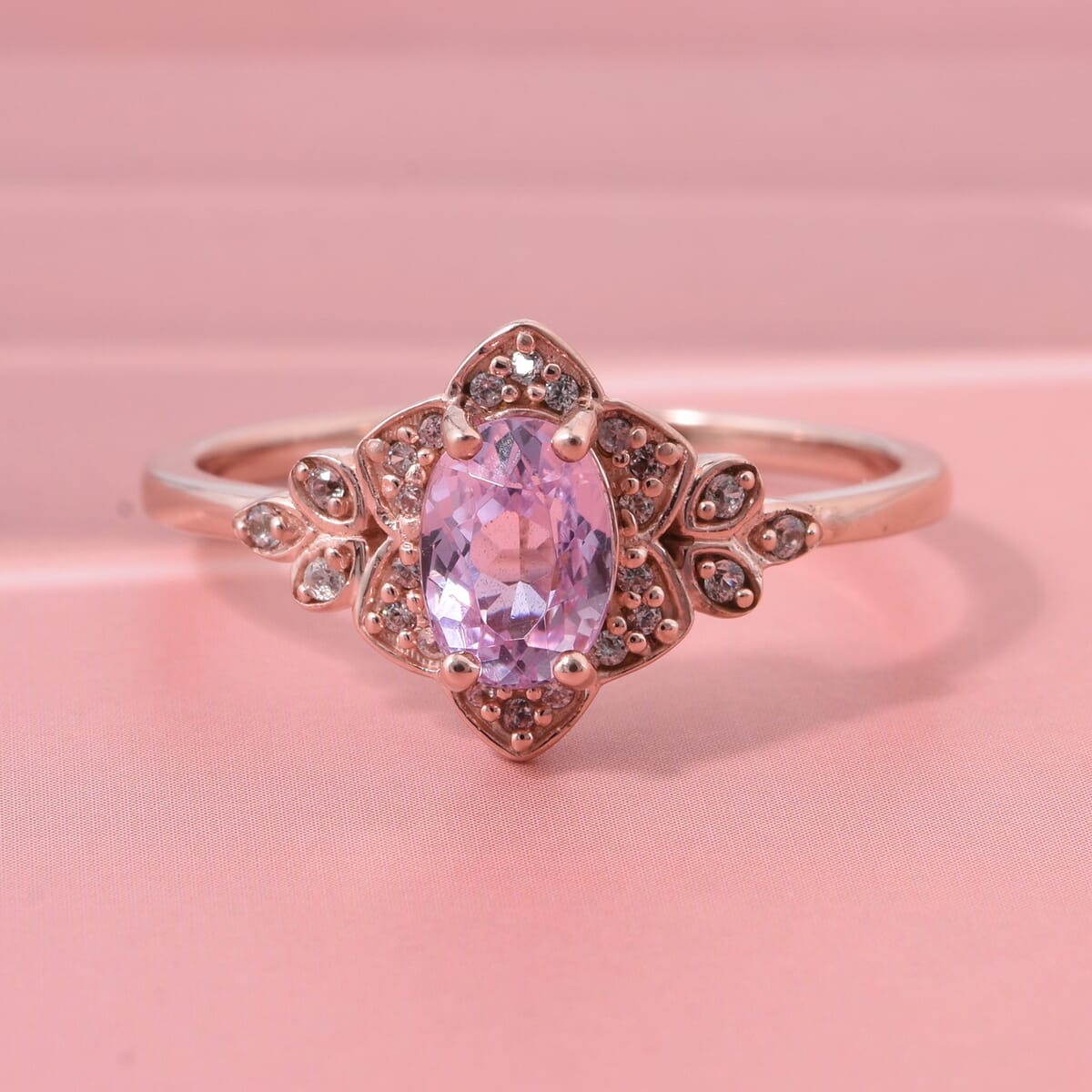 D'Joy Premium Martha Rocha Kunzite and White Zircon 1.20 ctw Ring in 18K Vermeil Rose Gold Over Sterling Silver (Size 10.0) image number 1