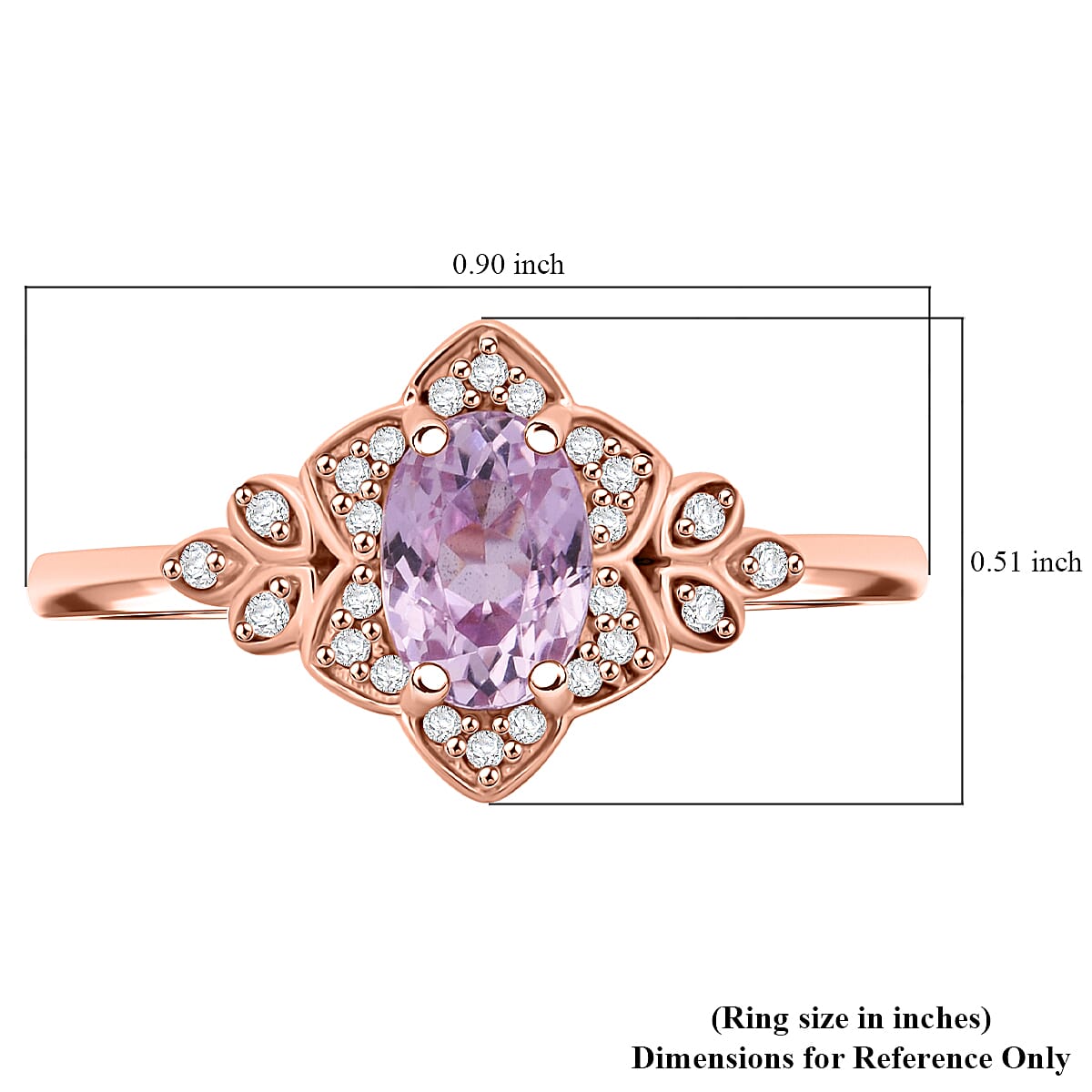 D'Joy Premium Martha Rocha Kunzite and White Zircon 1.20 ctw Ring in 18K Vermeil Rose Gold Over Sterling Silver (Size 10.0)