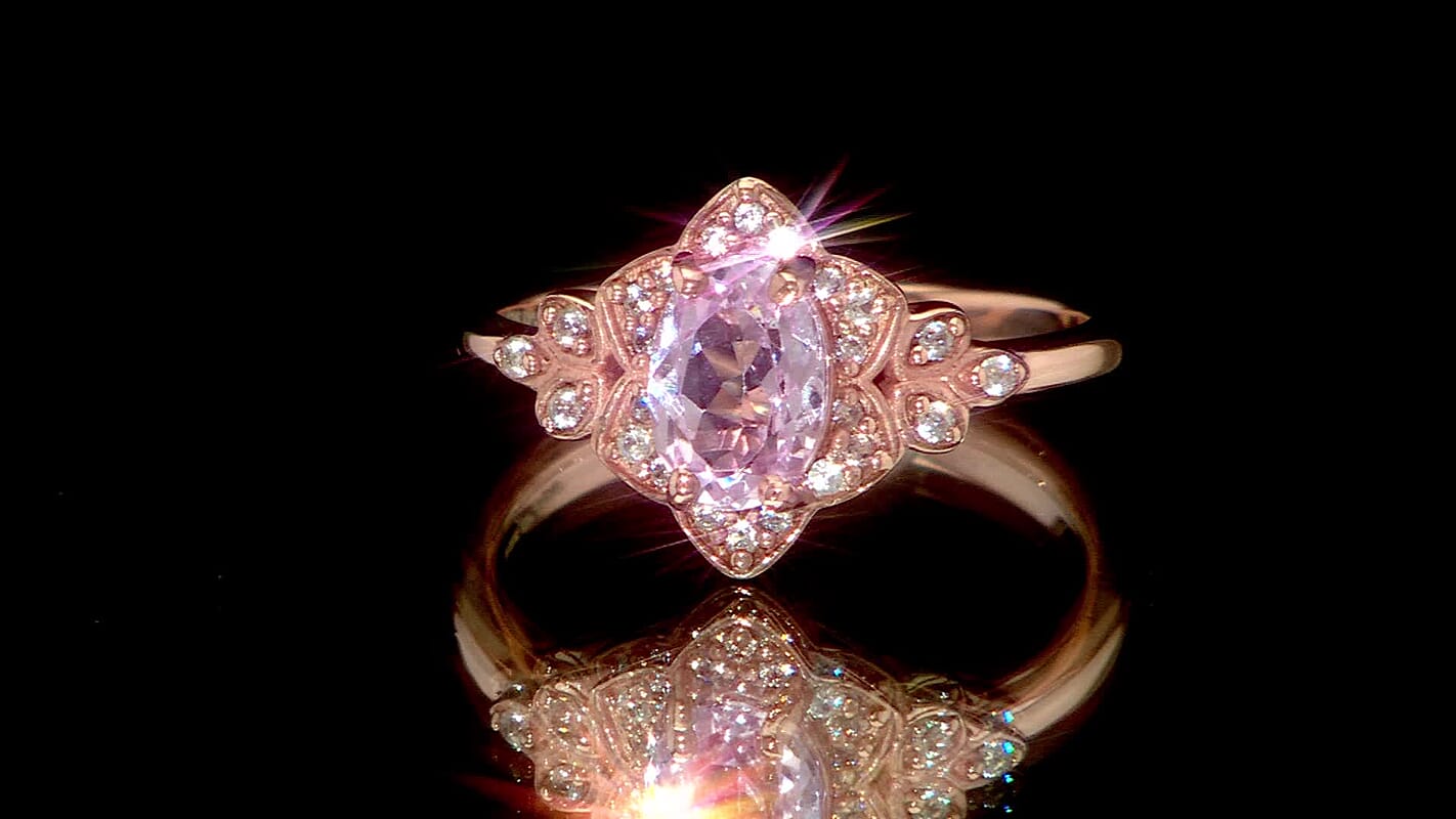 D'Joy Premium Martha Rocha Kunzite and White Zircon 1.20 ctw Ring in 18K Vermeil Rose Gold Over Sterling Silver