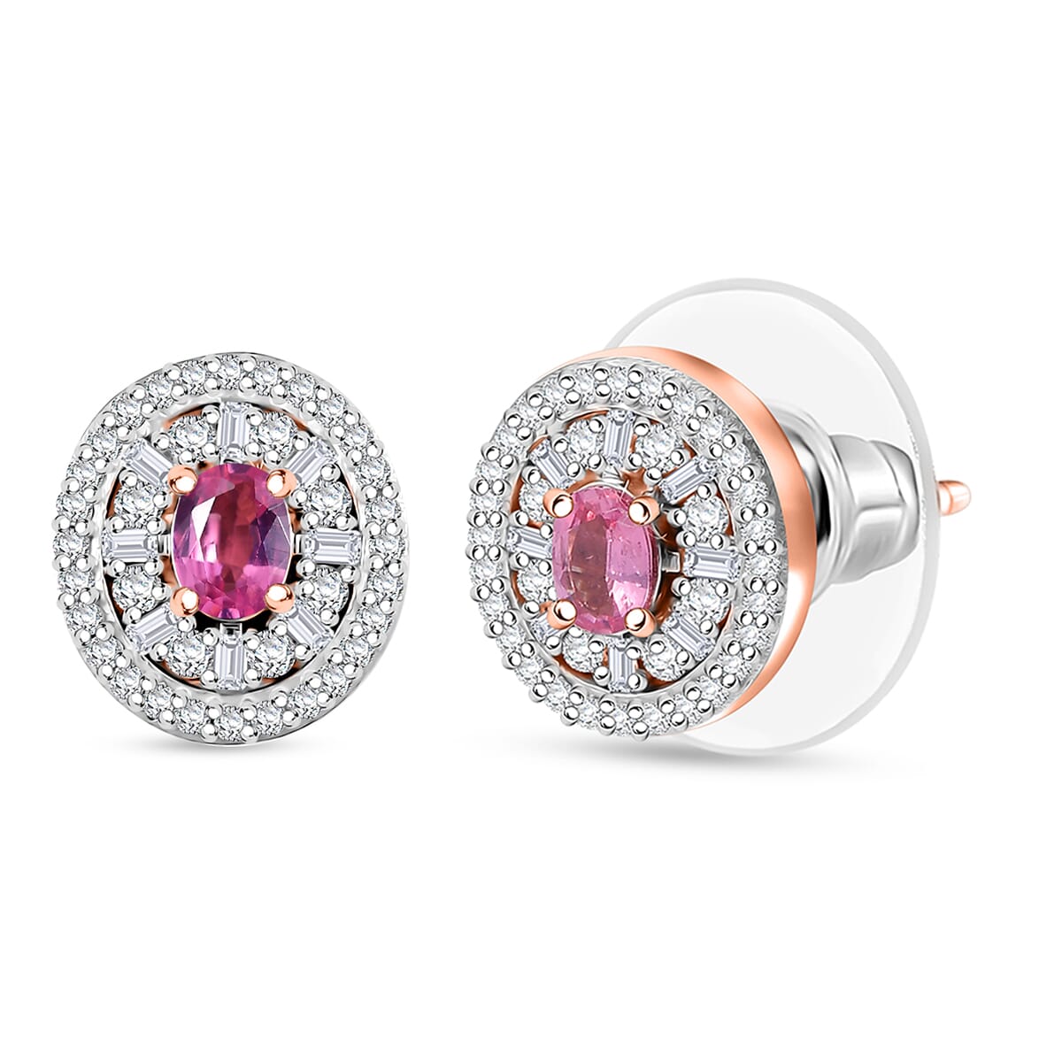 D’Joy Premium Mahenge Spinel and Diamond 0.80 tw Stud Earrings in 18K Vermeil Rose Gold Over Sterling Silver image number 0