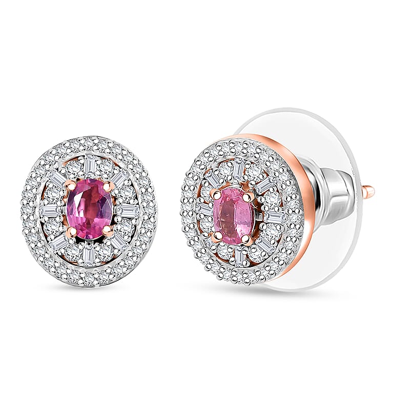 D'Joy Premium Mahenge Spinel and Diamond 0.80 tw Regal Radiance Earrings in 18K Vermeil Rose Gold Over Sterling Silver