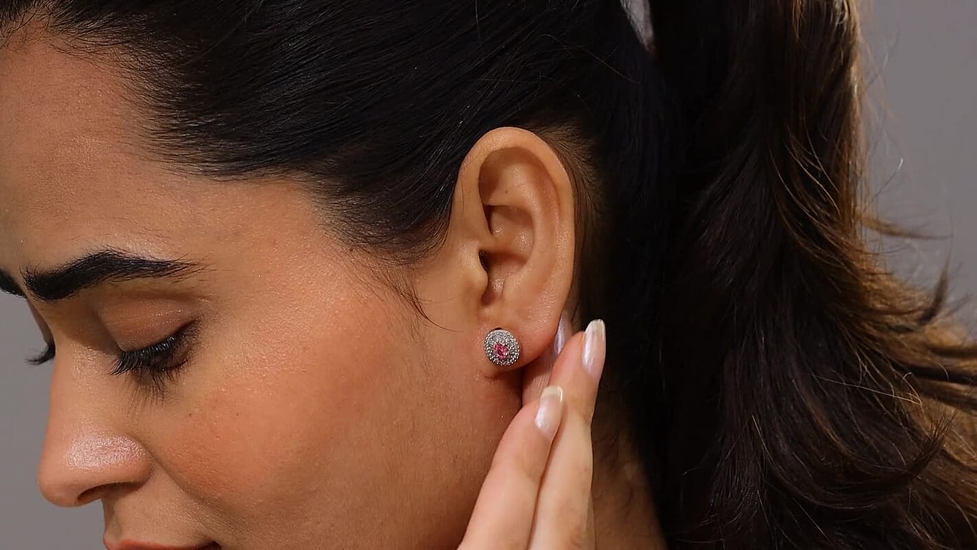 D'Joy Premium Mahenge Spinel and Diamond 0.80 tw Regal Radiance Earrings in 18K Vermeil Rose Gold Over Sterling Silver