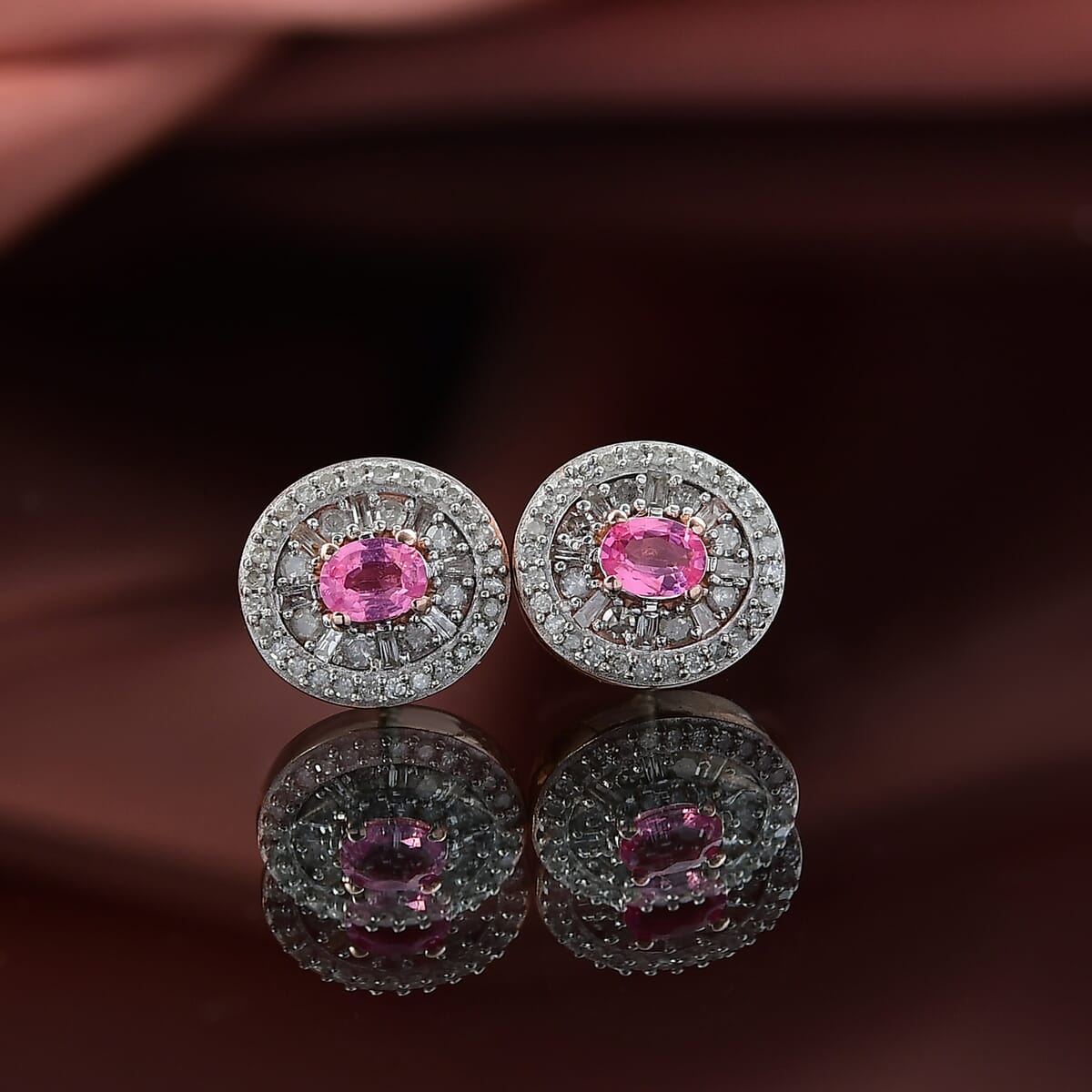 D’Joy Premium Mahenge Spinel and Diamond 0.80 tw Stud Earrings in 18K Vermeil Rose Gold Over Sterling Silver image number 1