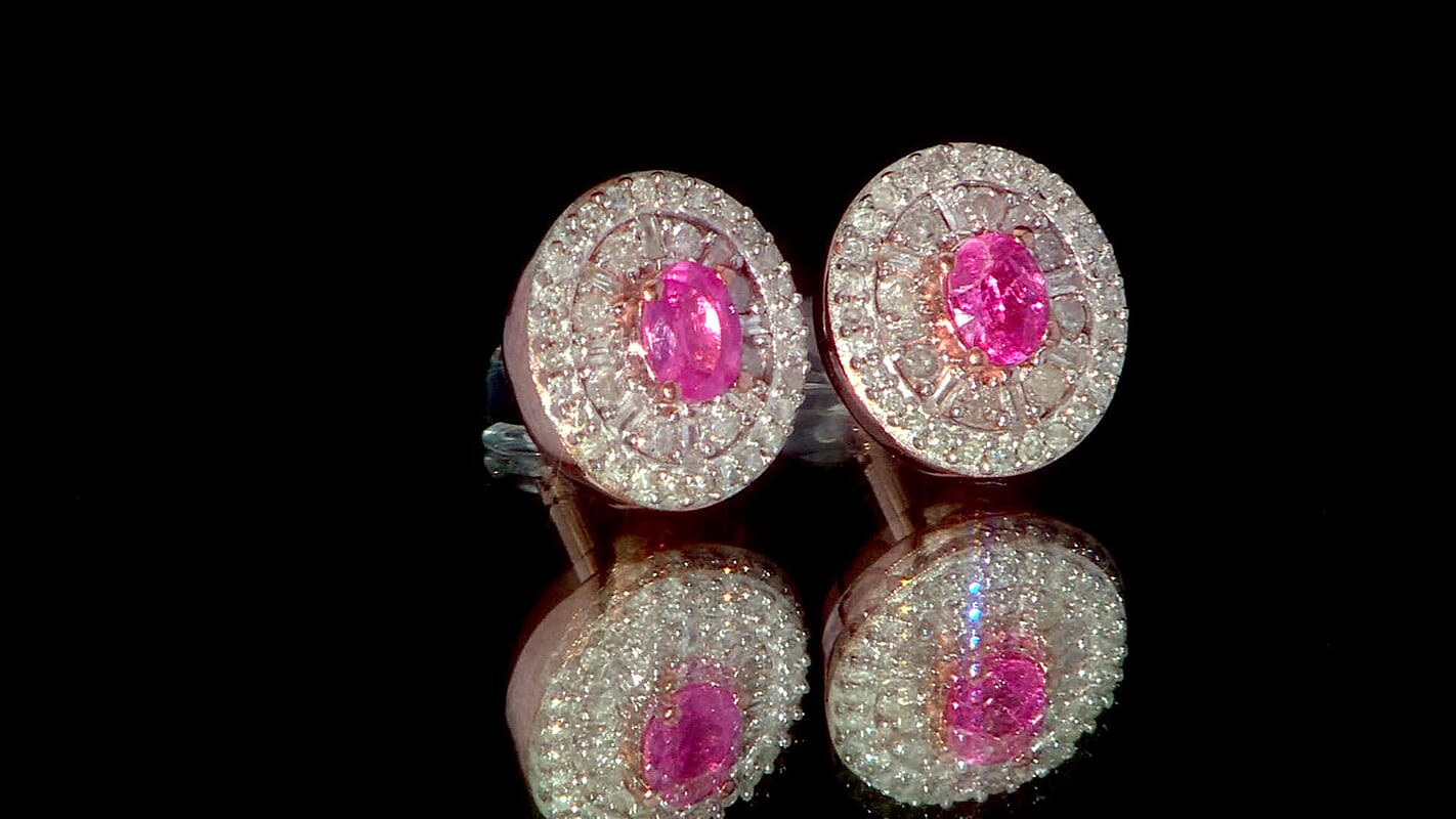 D'Joy Premium Mahenge Spinel and Diamond 0.80 tw Regal Radiance Earrings in 18K Vermeil Rose Gold Over Sterling Silver