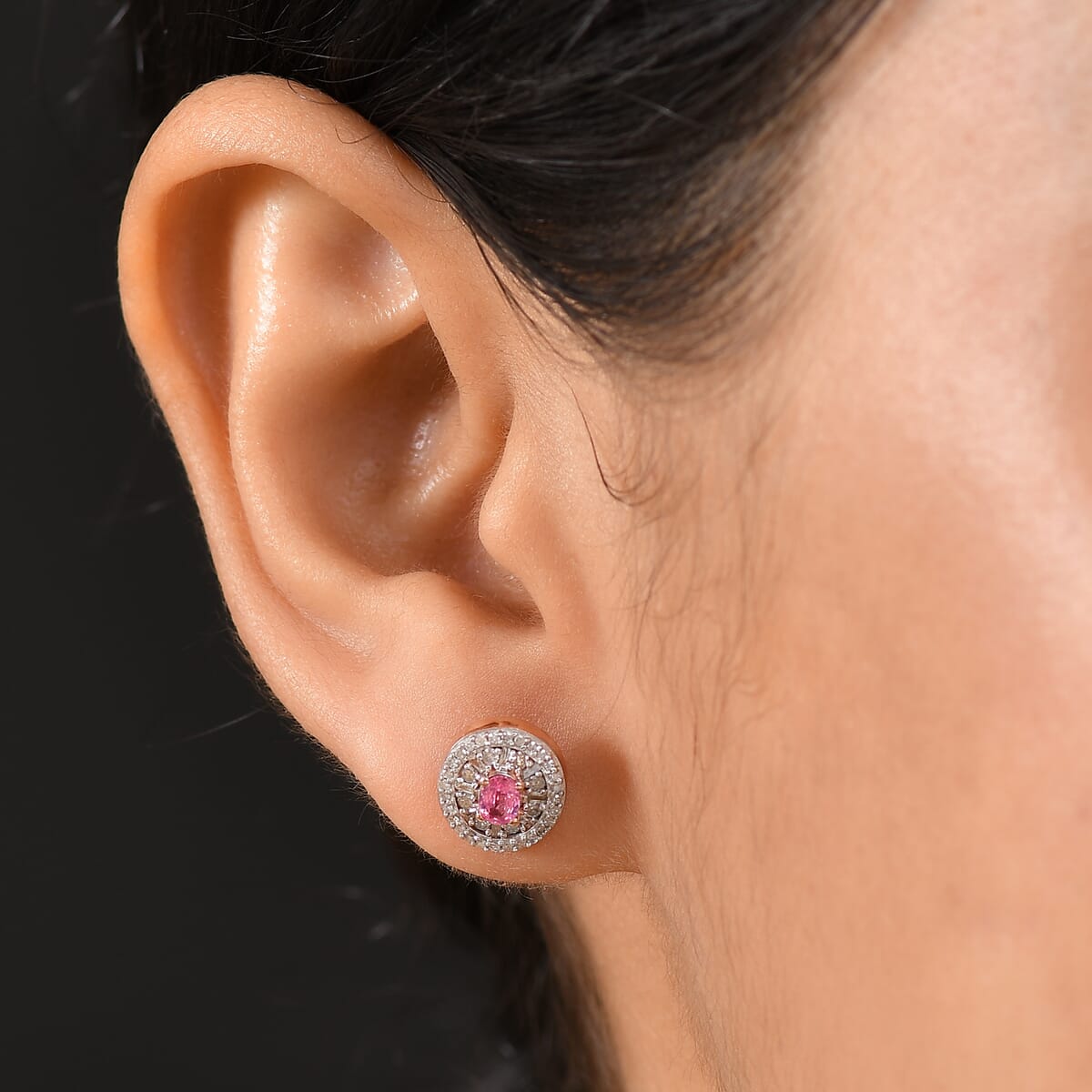 D’Joy Premium Mahenge Spinel and Diamond 0.80 tw Stud Earrings in 18K Vermeil Rose Gold Over Sterling Silver image number 2