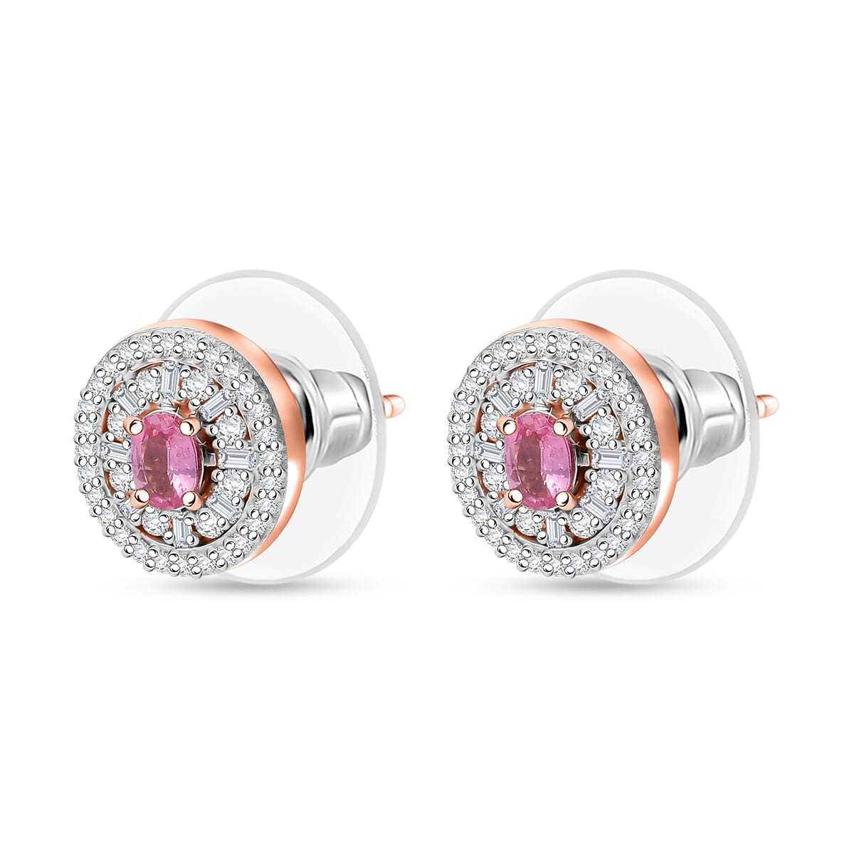 D’Joy Premium Mahenge Spinel and Diamond 0.80 tw Stud Earrings in 18K Vermeil Rose Gold Over Sterling Silver image number 3