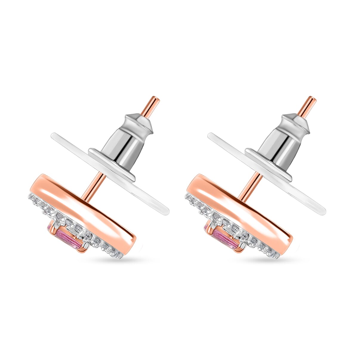 D’Joy Premium Mahenge Spinel and Diamond 0.80 tw Stud Earrings in 18K Vermeil Rose Gold Over Sterling Silver image number 4