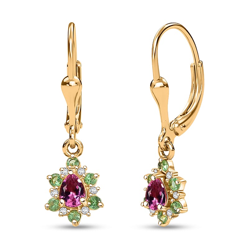 D'Joy Premium Mahenge Spinel and Multi Gemstone 0.55 ctw Drop Earrings in 18K Vermeil Yellow Gold Over Sterling Silver