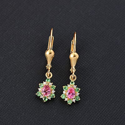 D'Joy Premium Mahenge Spinel and Multi Gemstone 0.55 ctw Drop Earrings in 18K Vermeil Yellow Gold Over Sterling Silver