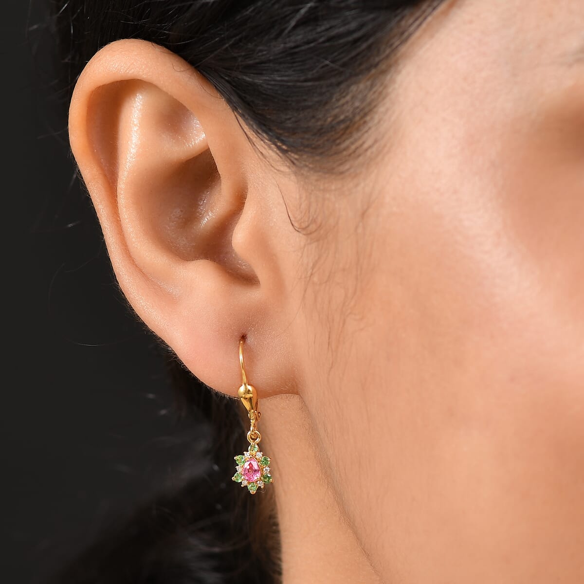 D’Joy Premium Mahenge Spinel and Multi Gemstone 0.55 ctw Earrings in 18K Vermeil Yellow Gold Over Sterling Silver image number 2