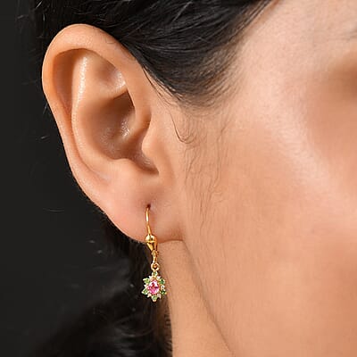 D'Joy Premium Mahenge Spinel and Multi Gemstone 0.55 ctw Drop Earrings in 18K Vermeil Yellow Gold Over Sterling Silver