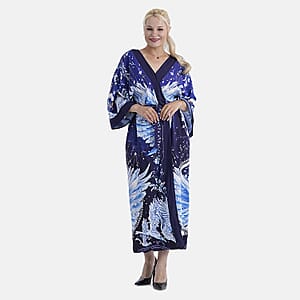Doorbuster TAMSY Midnight Swans Placement Print Kimono with Fabric Belt - One Size Fits Most
