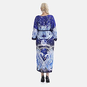 TAMSY Midnight Swans Placement Print Kimono with Fabric Belt - One Size Fits Most