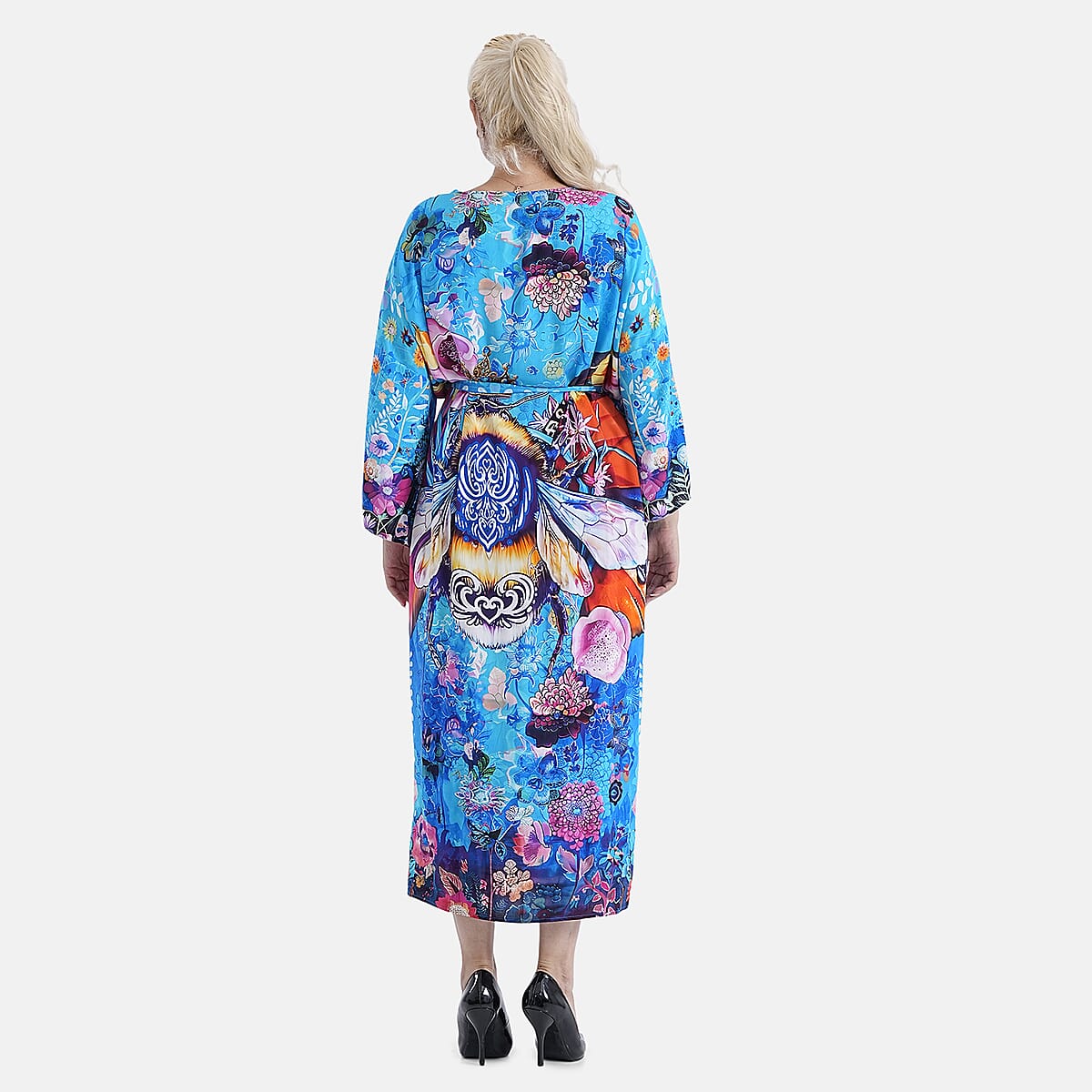 Doorbuster TAMSY Multi Bee Placement Print Kimono with Fabric Belt - One Size Fits Most image number 1
